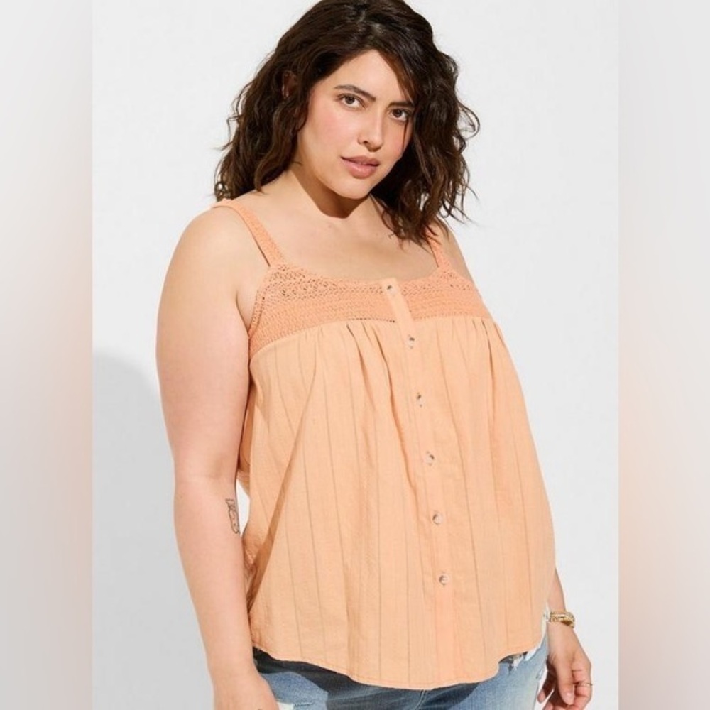 Torrid cotton embroidered Peach Sleeveless Crochet tank Top 2X